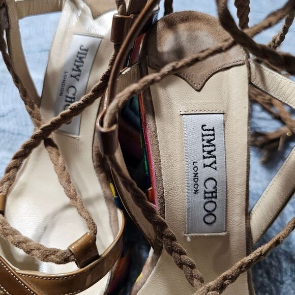 Jimmy Choo "Pearl" Rainbow Leather Espadrill Wedge Heels in EXCELLENT condition - Picture 7 of 9